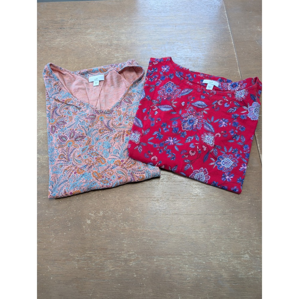 J. Jill Women's Short Sleeve Tees - Coral Paisley & Red Floral